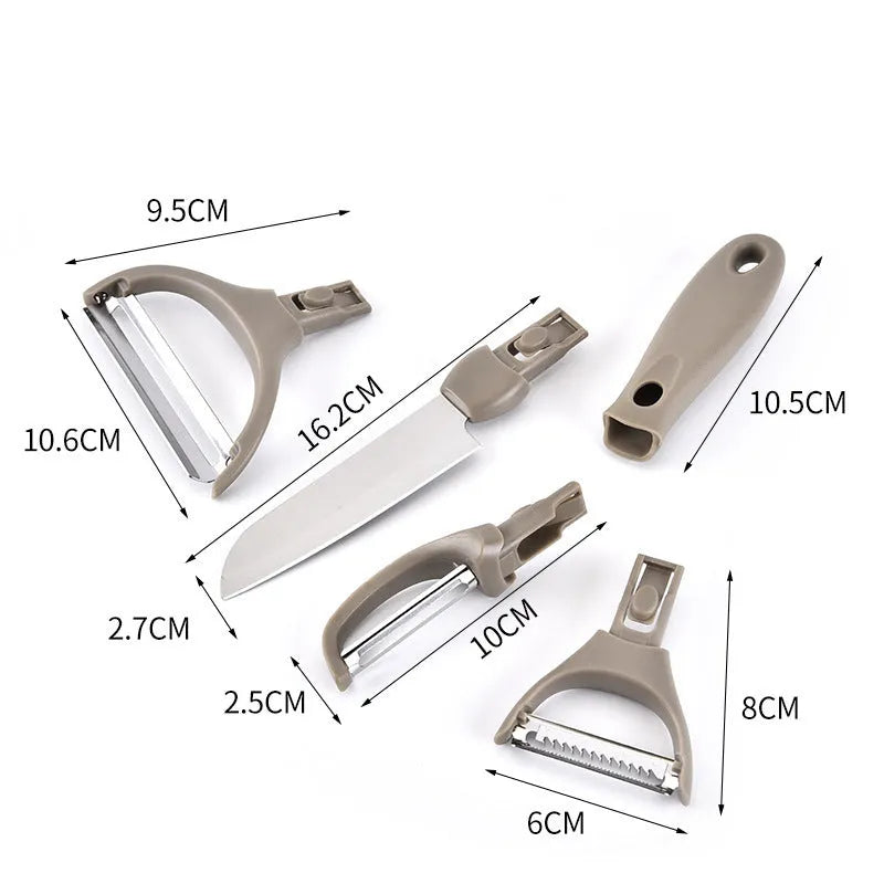 Eight-piece stainless steel kitchen tool set with wheat straw chopping board and ergonomic handle