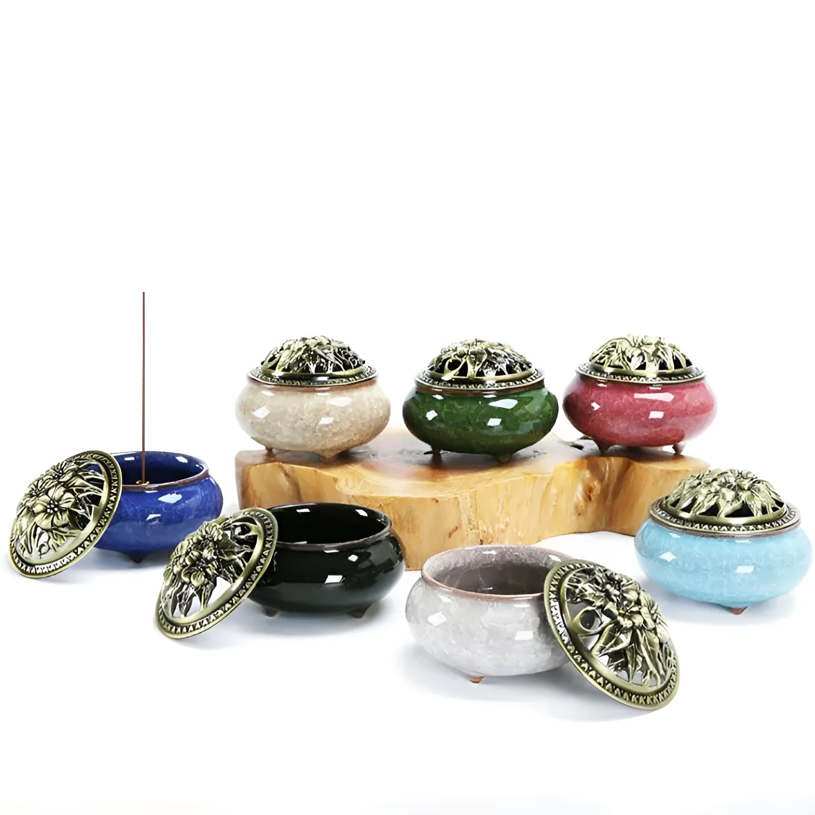 Ceramic retro package incense burner in multiple colour options for garden decoration