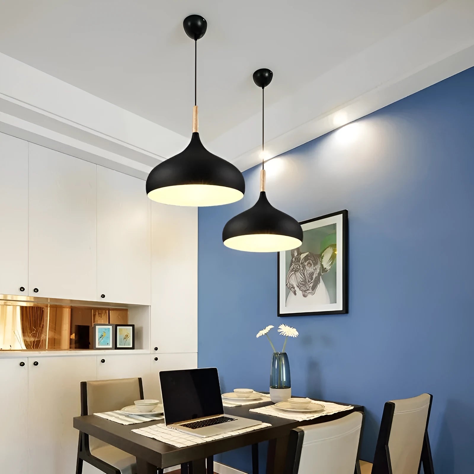 Modern single-head macarone chandelier pendant lamp with adjustable cord, shown in a selection of colours.