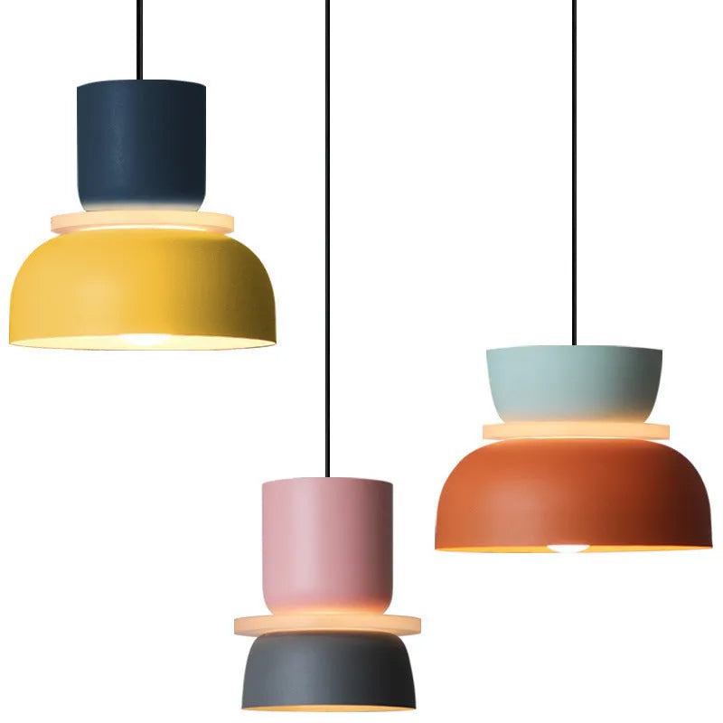 Nordic minimalist iron pendant light with colour matching, 7W warm light bulb included, for bedside or dining room