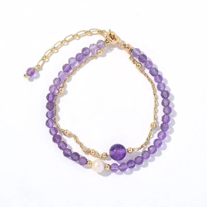 Amethyst crystal Chinese style women's bracelet with diamond-shaped stones and adjustable electroplated band