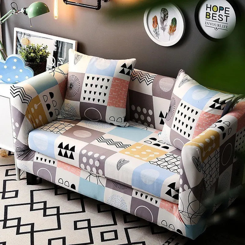 Elastic polyester striped sofa cover in modern design for a 3-seat sofa, available in 15 colours