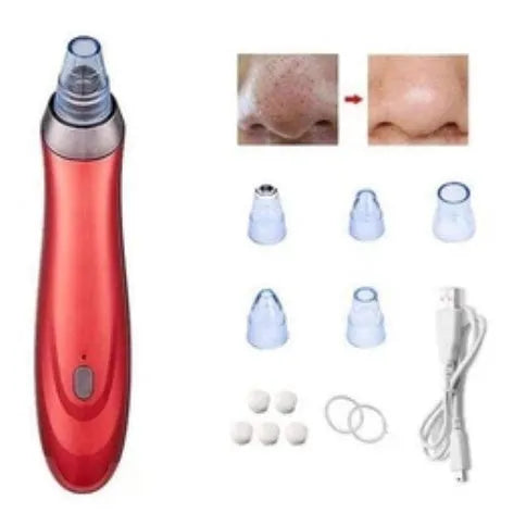 Electric blackhead remover pore cleaner with five nozzle attachments in handheld design
