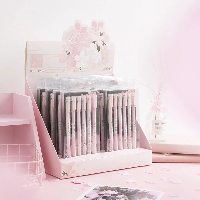 Creative Sakura gel pen set of six black pens with 0.5mm needle tube refill on white background