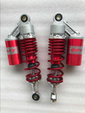 Pair of adjustable motorcycle shock absorbers 355mm length 320mm eye to eye black gold colour