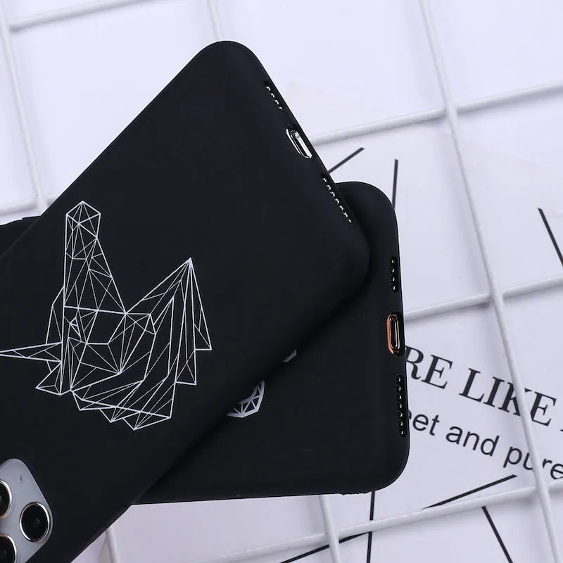 TPU iPhone case with painted animal graffiti design showing solid colour background with detailed artwork