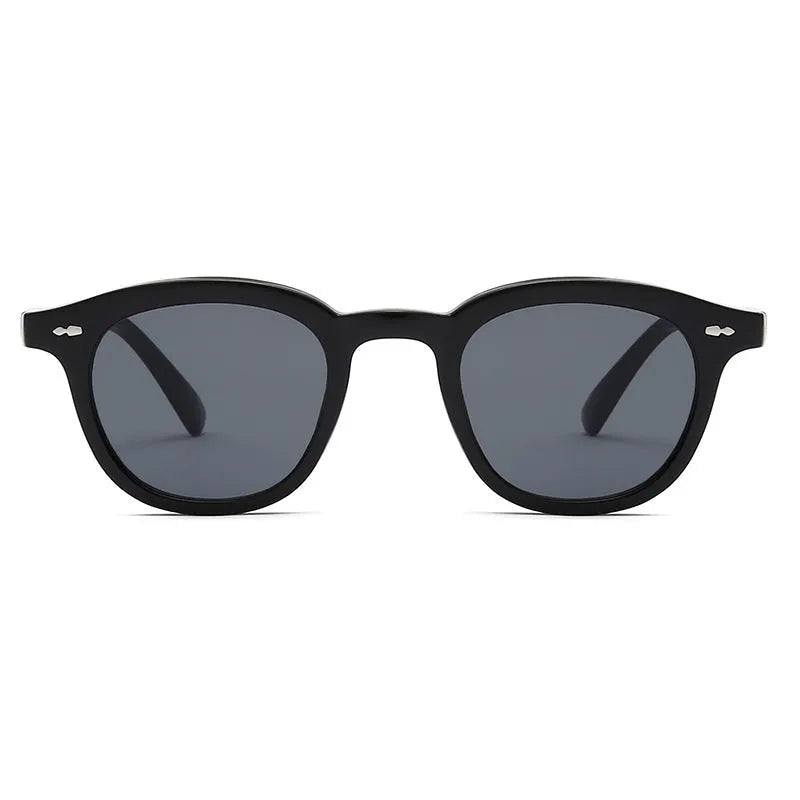 Retro beige round sunglasses with black PC frame, metal hinge, and various lens colour options