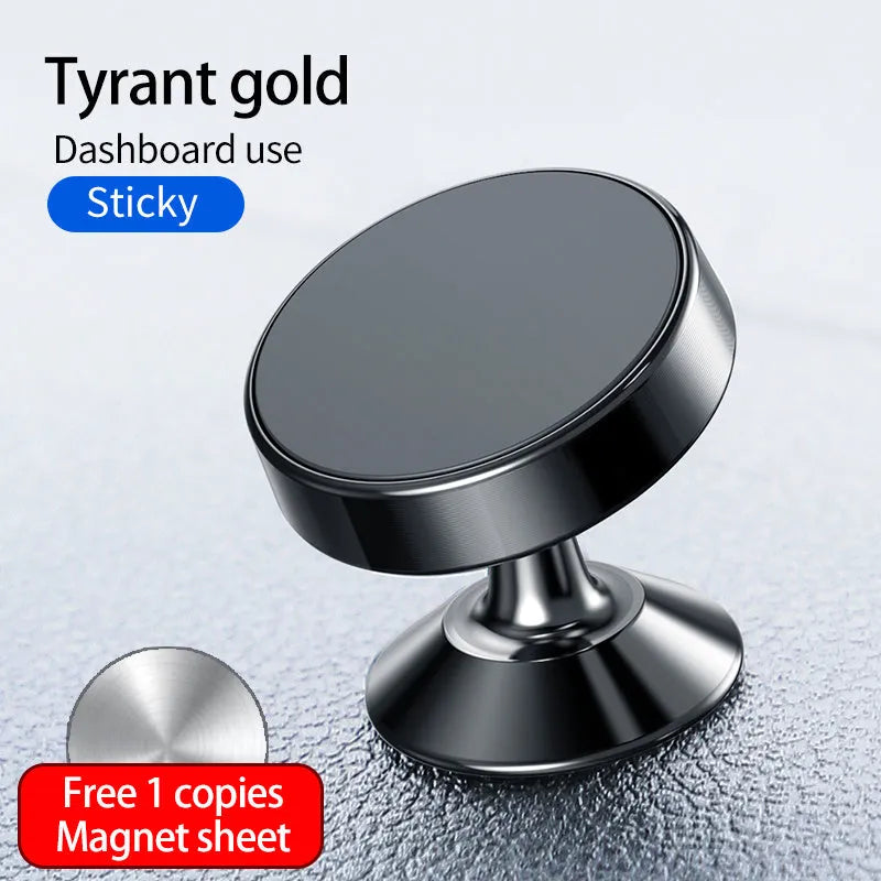 Black magnetic car phone holder attached to a car air vent, holding a smartphone at an angle.