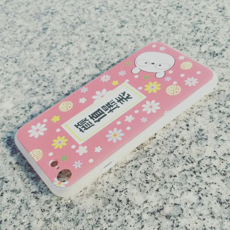 Transparent customisable phone case with printed design on back, showing phone model compatibility list.