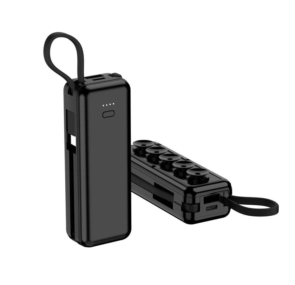 Capsule power bank with cable and suction cup, 5000 mAh, white plastic shell
