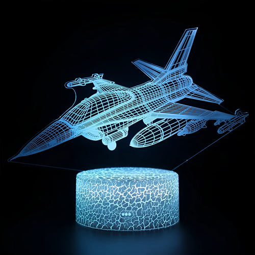 Cartoon aeroplane-shaped night light with acrylic shade and touch switch.