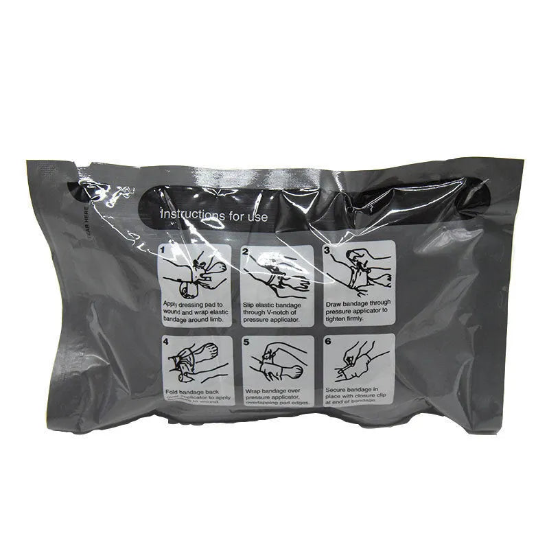 Tactical outdoor first aid bandage 10x120cm in packaging showing polyurethane film construction