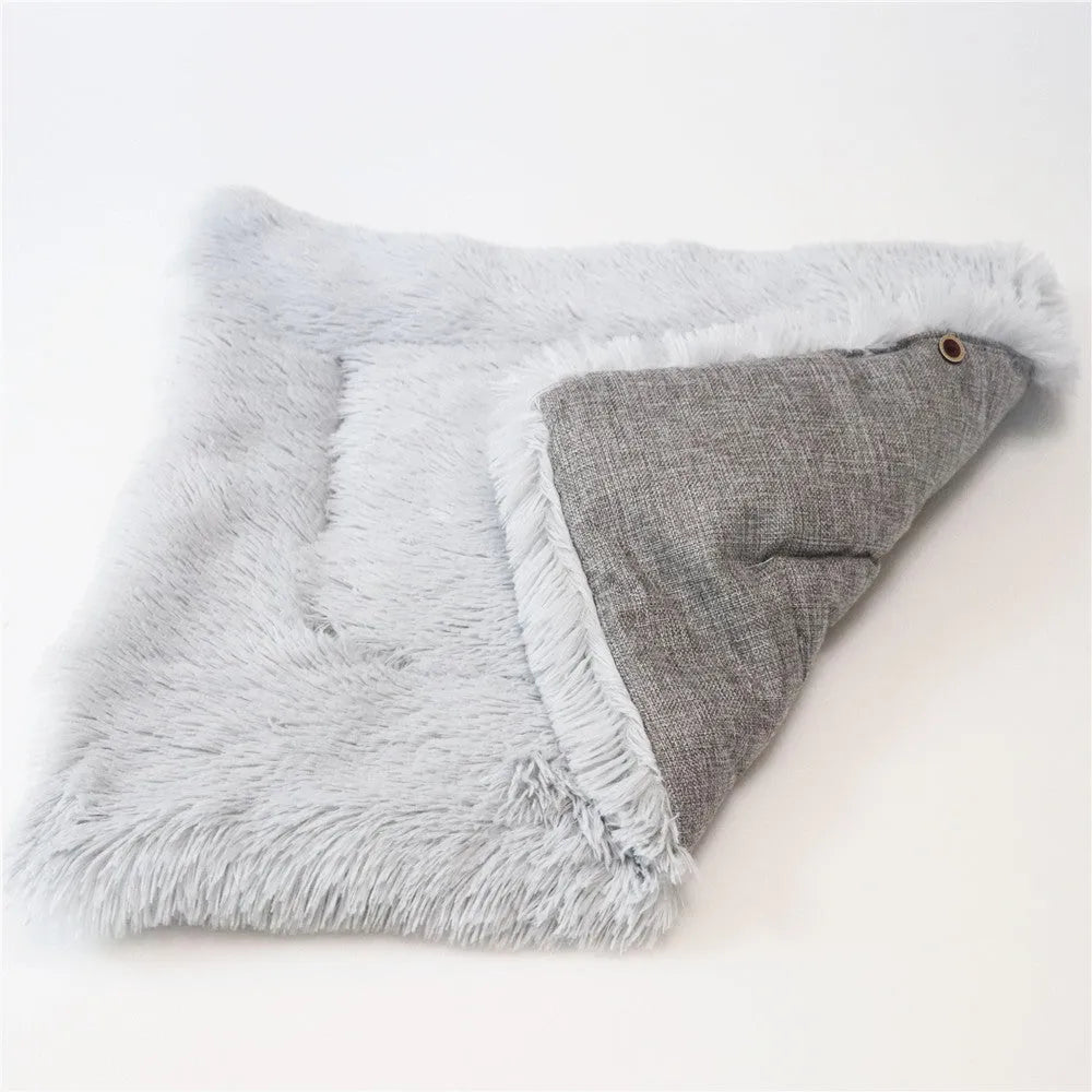 Grey white 2 in 1 pet mattress nest folded into a cosy bed with soft filling, 61x51cm size