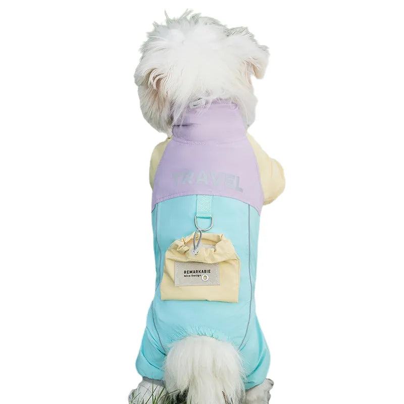 Autumn winter dog travel backpack cotton jacket in blue with mini backpack for small pets