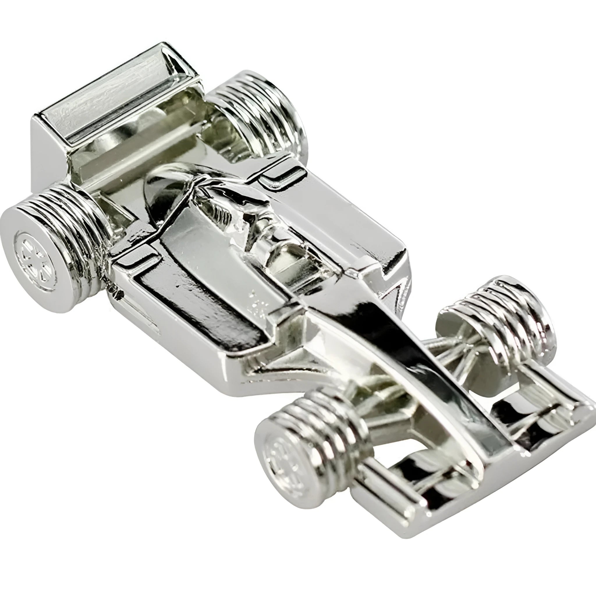 Silver plastic hand-made car model USB flash drive with push pull mechanism on white background