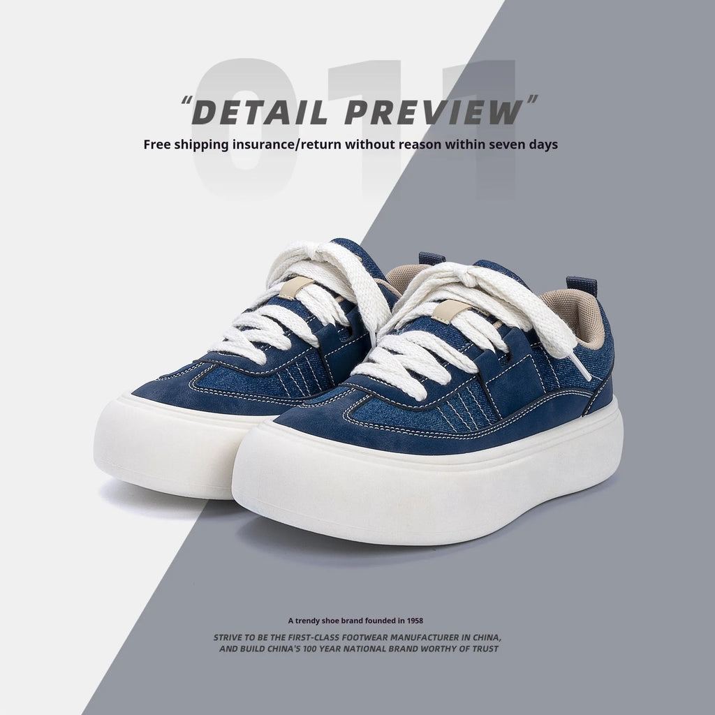 Men's low-top canvas platform shoes with round toe and lace-up closure in multiple colour options