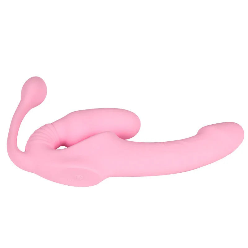 pink silicone double-headed dildo with remote control and three shock settings