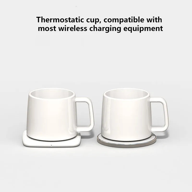 Ceramic wireless charging mug 200ml with handle on a wireless charger, models M8 and R9 available