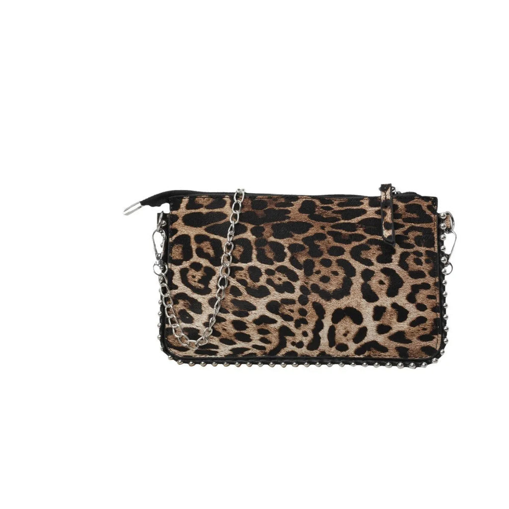 Western style niche casual crossbody underarm women's bag in dark brown with chain detail, horizontal square shape