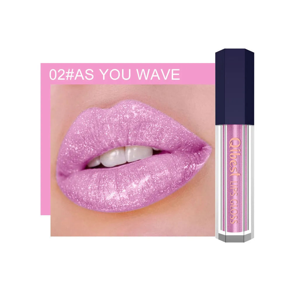 Pearlescent diamond non-stick lip gloss 26g tube, 9.7cm, 12 metallic colours for bright makeup