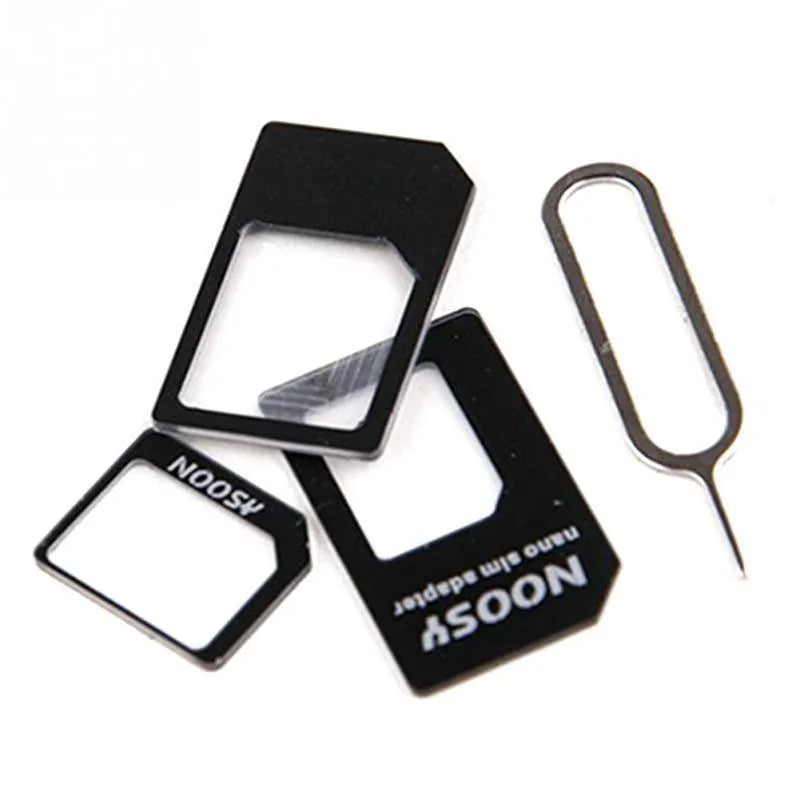 Three-piece black and white SIM card set with PC construction and Type 0 SIM card compatibility