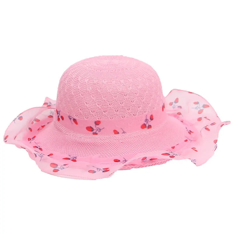 Princess straw hat for children aged 2-7 in beige with wide brim for sun protection