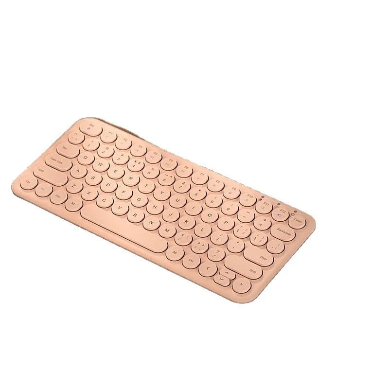 Mute brand ultra-thin wireless keyboard and mouse set with USB receiver on a wooden desk.