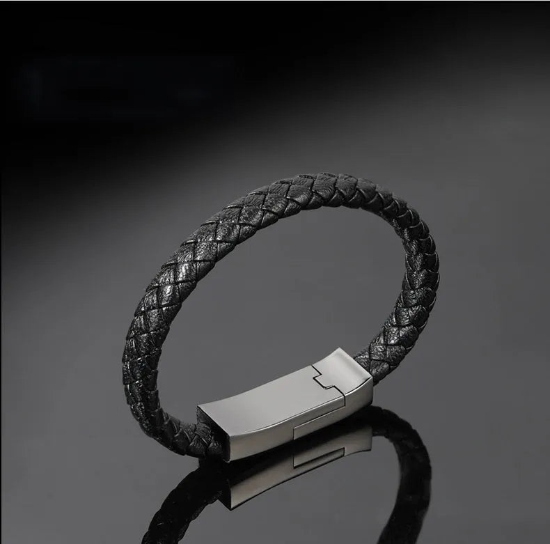 Braided fabric bracelet charging cable with double-line design in gift box