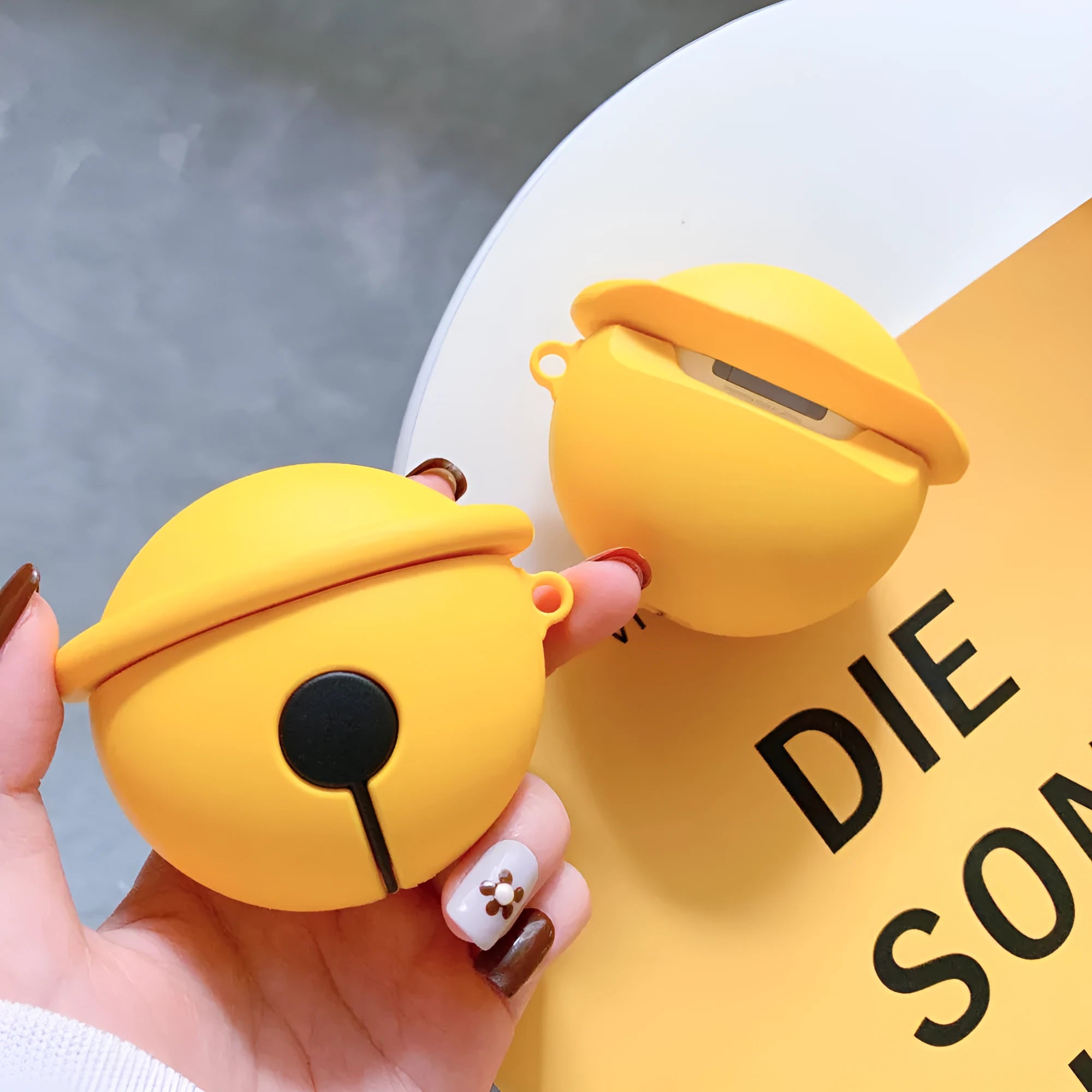 Yellow silicone bell-shaped protective case for AirPods 1st and 2nd generation wireless earbuds