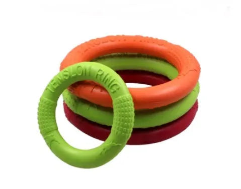 EVA pet pull ring in orange red and green colours small 18cm and large 28cm for dog training