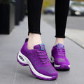 Ladies mesh lace-up walking shoes in breathable fabric, side view, available in multiple colours
