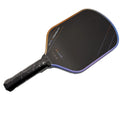 Colour pattern matte finish pickleball racket with T700 carbon fiber construction and honeycomb core.