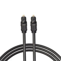 Black Toslink digital optical audio cable with square mouth connectors showing 2 metre length