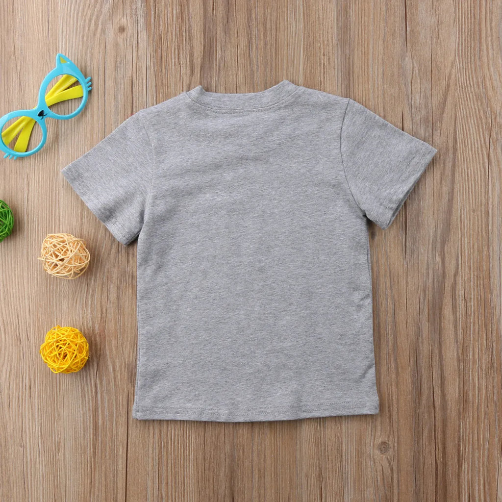 Grey cotton printed t-shirt for children with sibling themes in Asian sizes from 60cm to 140cm