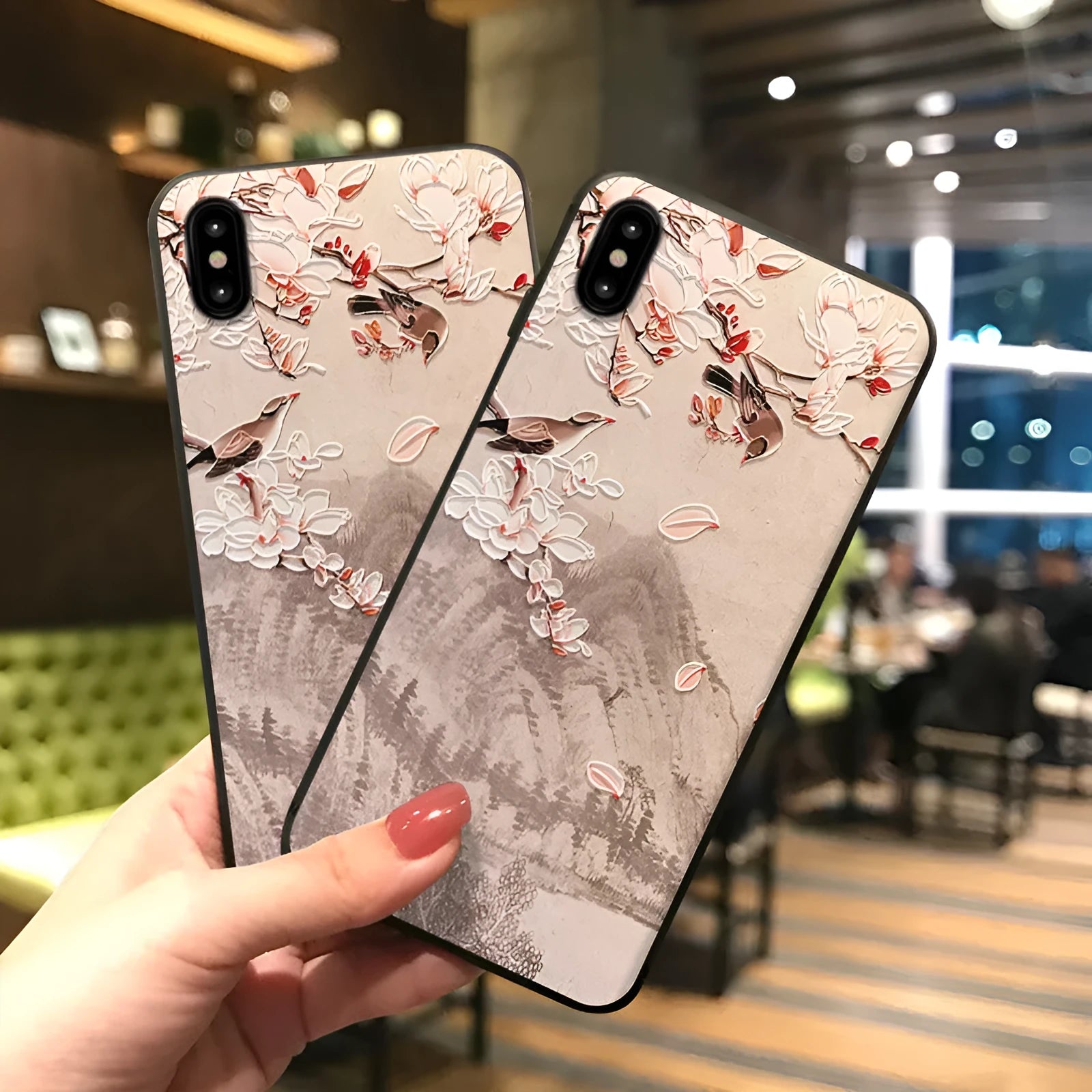 3D embossed magpie TPU phone case with Yanxi Raiders Chinese style in sunset red tower colour