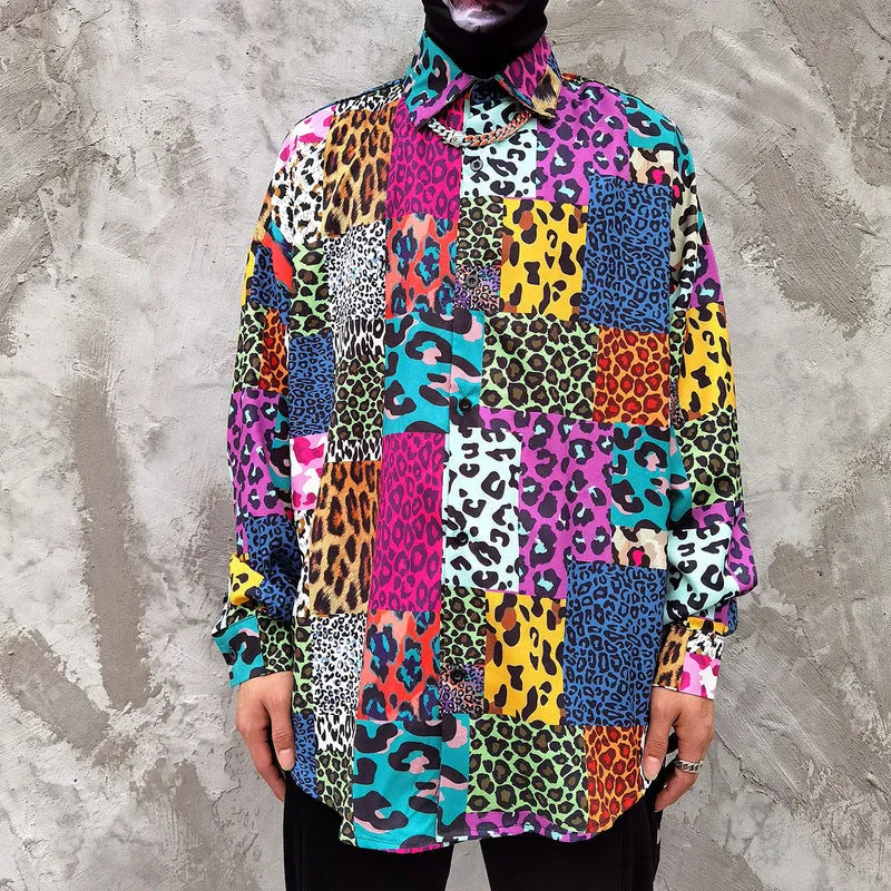 Floral print long sleeve shirt loose cardigan lapel collar polyester M L XL