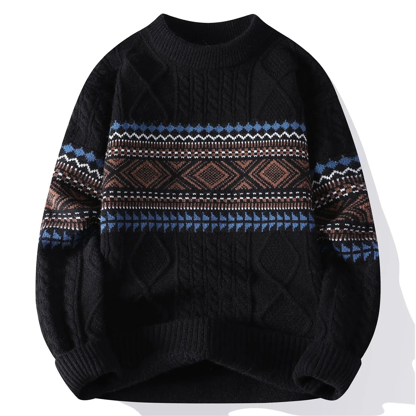 Men's mock neck sweater in beige gray and black, cotton blend, straight fit pullover, sizes M to 4XL