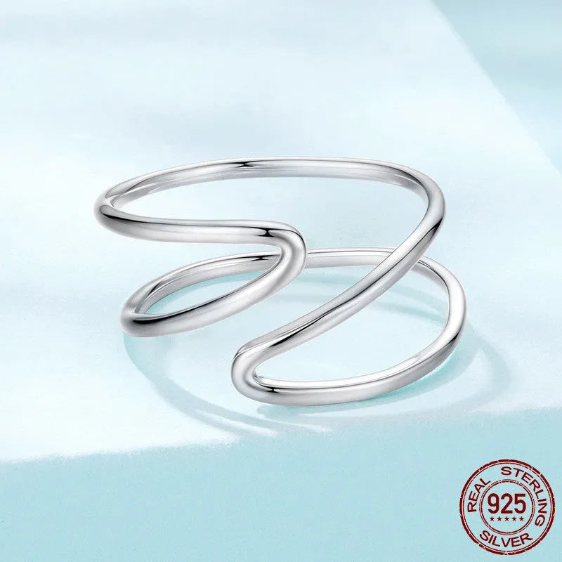S925 sterling silver adjustable line ring for women, geometric open band, colour SCR1159-E