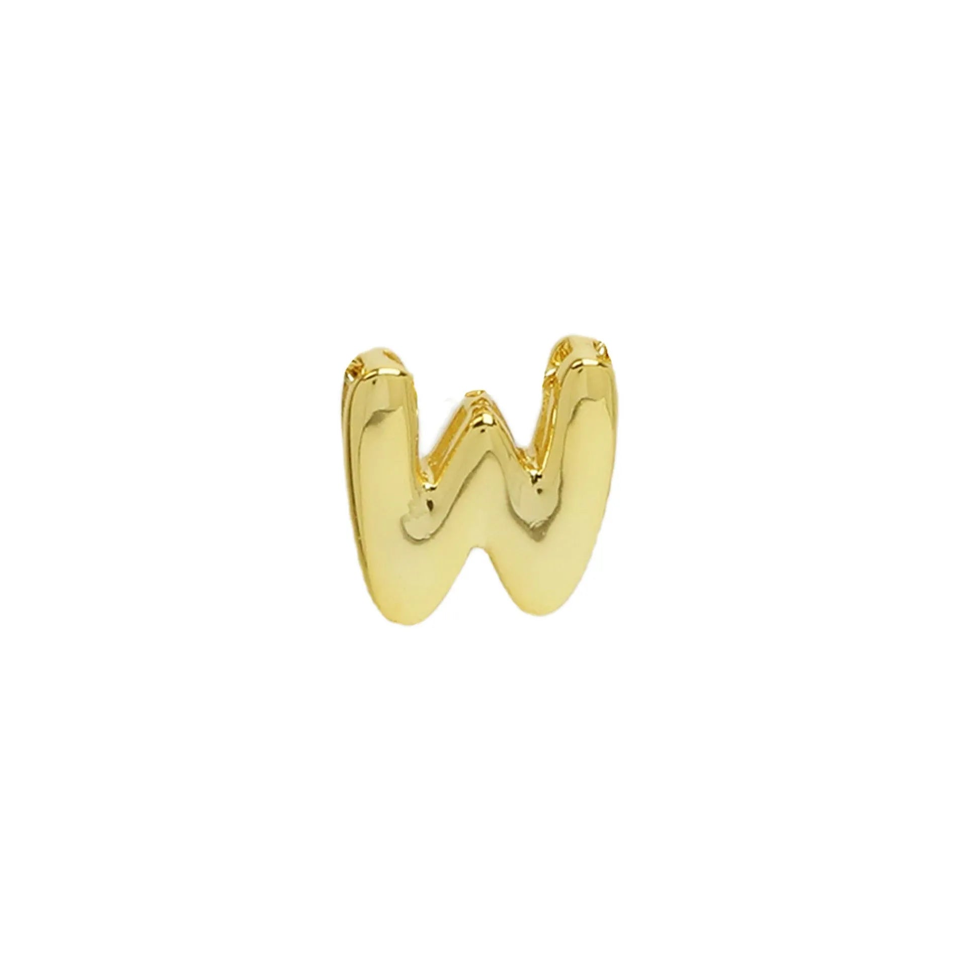 18k brass smooth surface bubble DIY letter bracelet with gold electroplated finish and letter pendant on white background