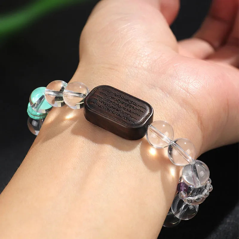 Natural white crystal ebony five warp bracelet handcrafted ethnic style unisex jewellery