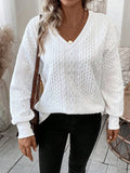 Milky white loose long sleeve T-shirt with 3D pattern in Japanese Korean casual style