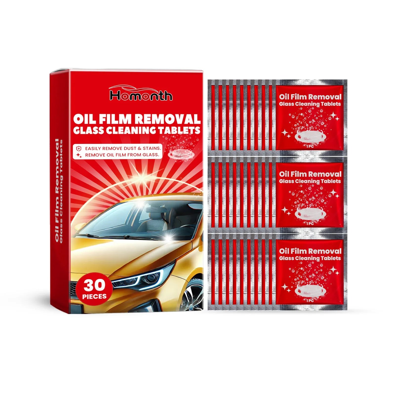 Car windshield cleaning fluid sheet pack of 30 pieces each 6x6cm