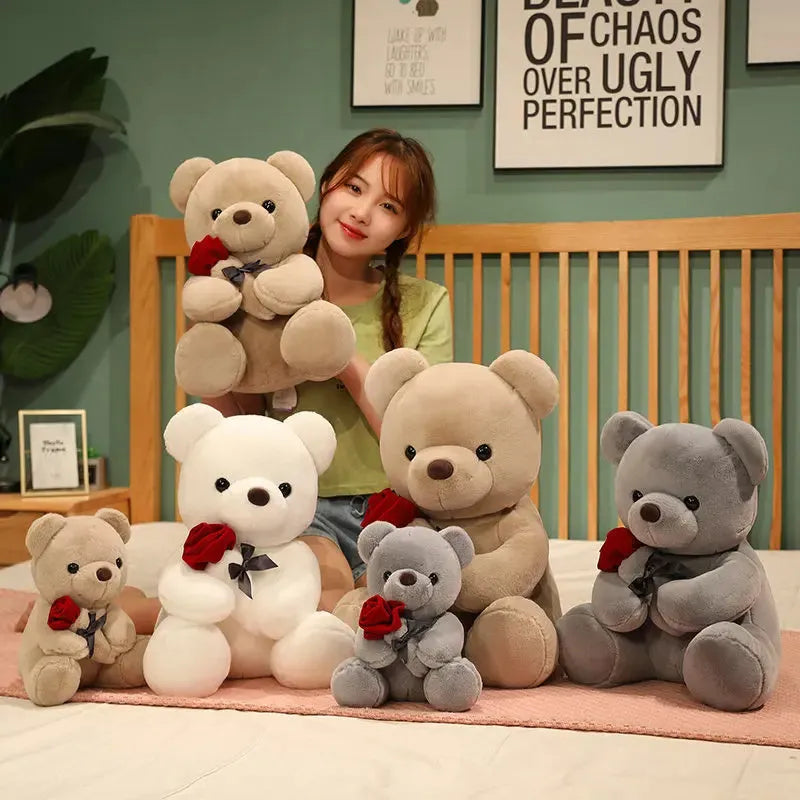 Soft plush teddy bear doll pillow in beige, brown, or grey with vivid cartoon design