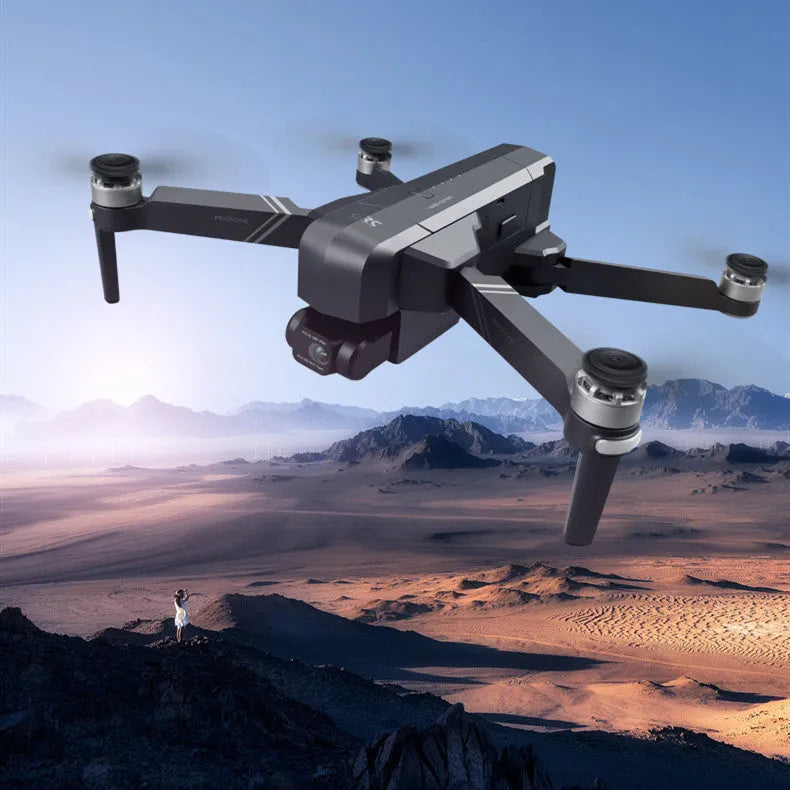 Black F11s PRO GPS folding drone with 4K camera and two-axis gimbal shown in expanded and folded positions