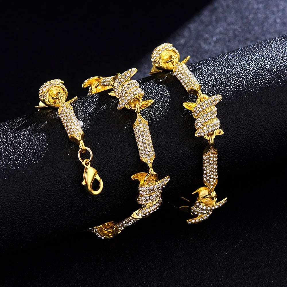 Cuban chain bracelet or necklace in gold or silver alloy with 3D solid pave links, 8 inch bracelet and 18-24 inch necklace lengths