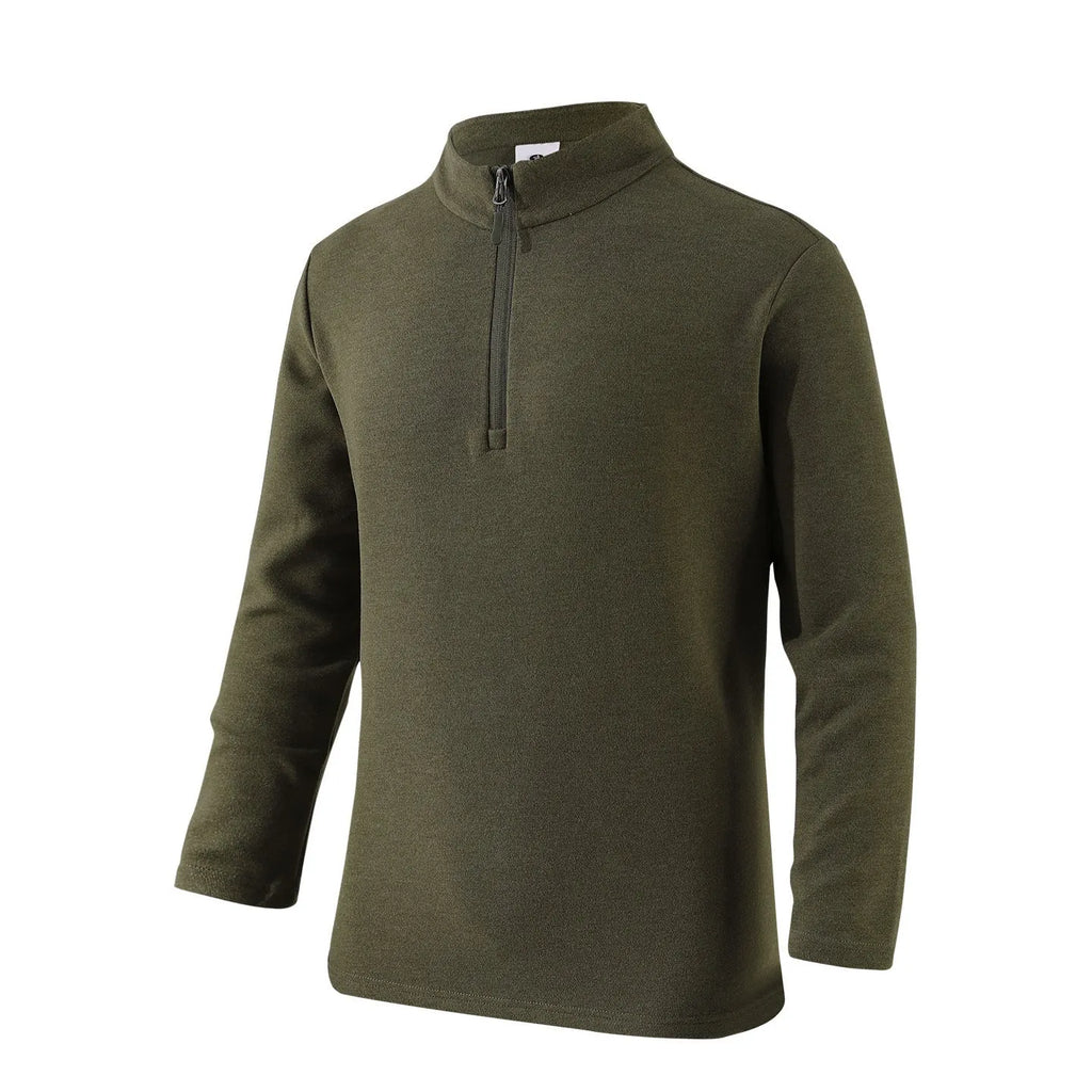 Men's stand collar half zip sweater in solid colour with dimensional patch pocket, straight cut, available in sizes M-3XL