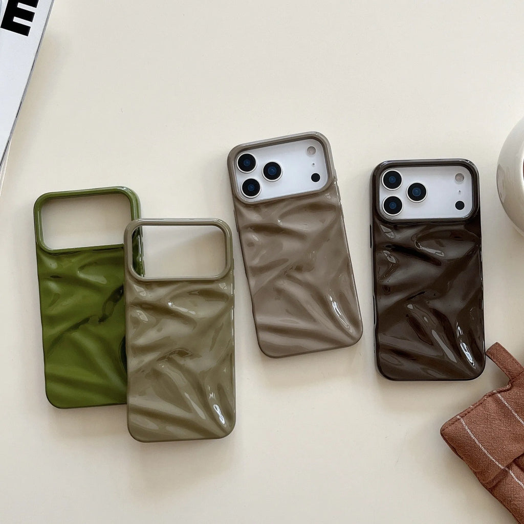 Three-dimensional pleated pattern TPU phone case in QF pleated green for iPhone 15 Pro