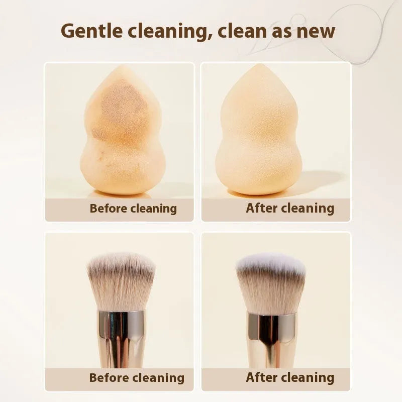 Makeup brush cleaning kit with 80ml detergent bottle and 75ml no-rinse spray for beauty blenders