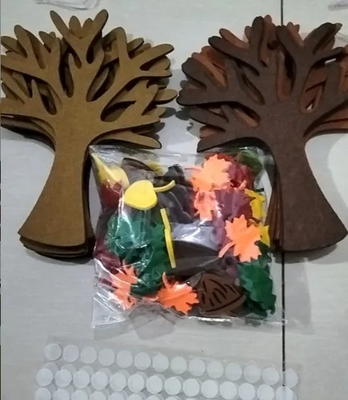 96 PCs felt tree handmade wall hanging set for children with non-woven fabric trees in green on white wall