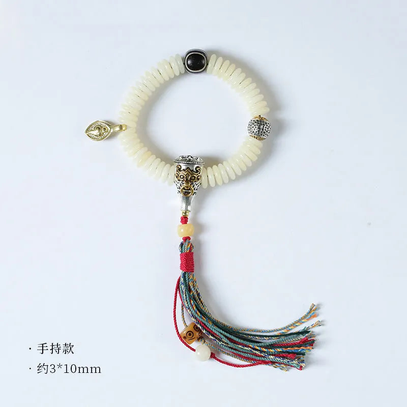 White Bodhi seed bracelet and handheld meditation piece with 3mm beads